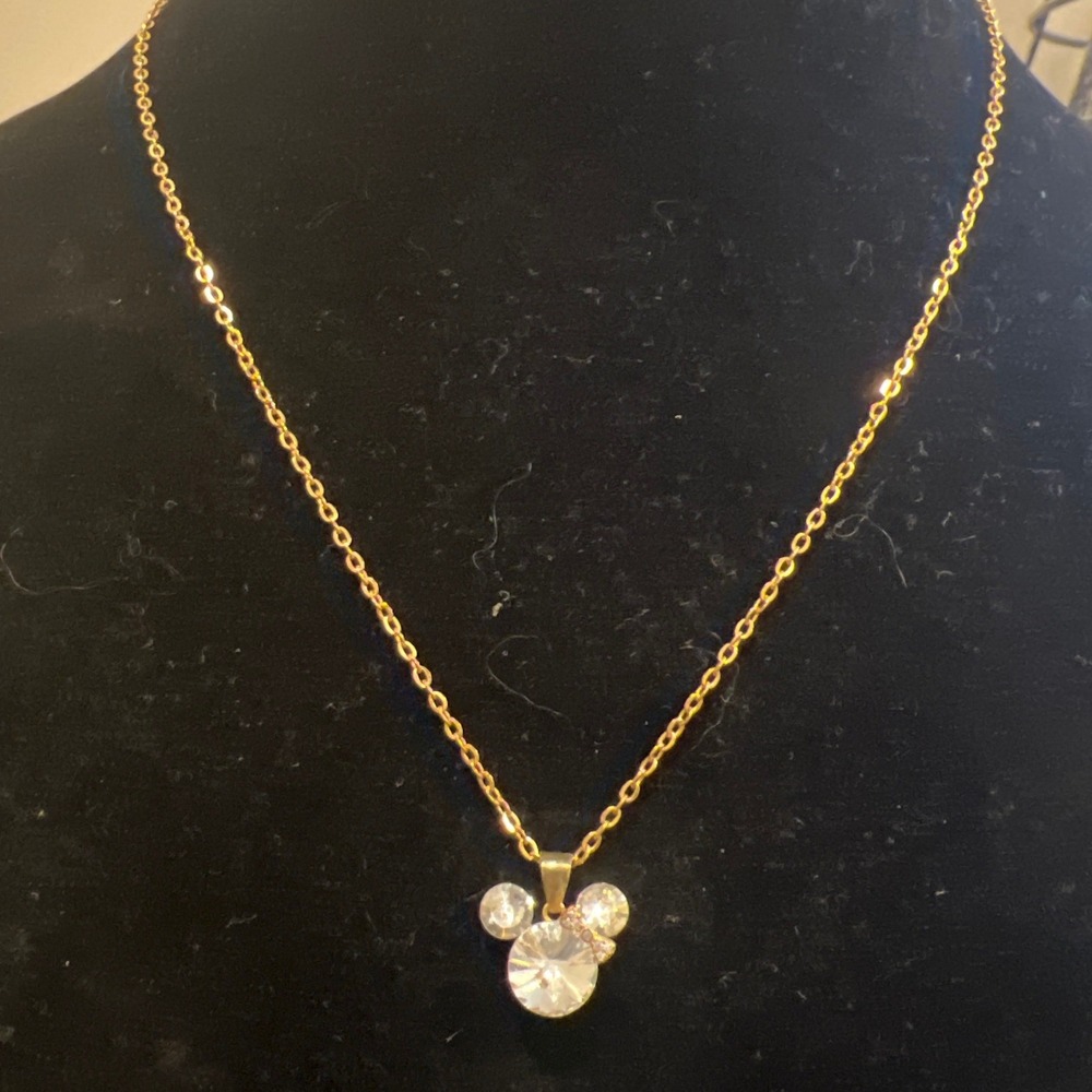 Minnie‎ Mouse Crystal Pendant Gold Tone Necklace 18 Inch Vtg Aesthetic